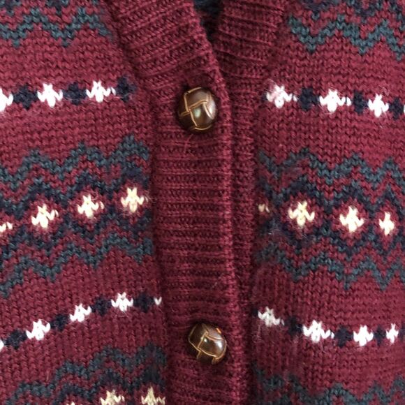 JG Hook 100% Wool Cardigan Sweater Womens Size M VTG 70s Birdseye Burgundy FLAWS - Picture 3 of 16
